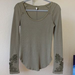 Free People Embroidered Sleeve Thermal Top